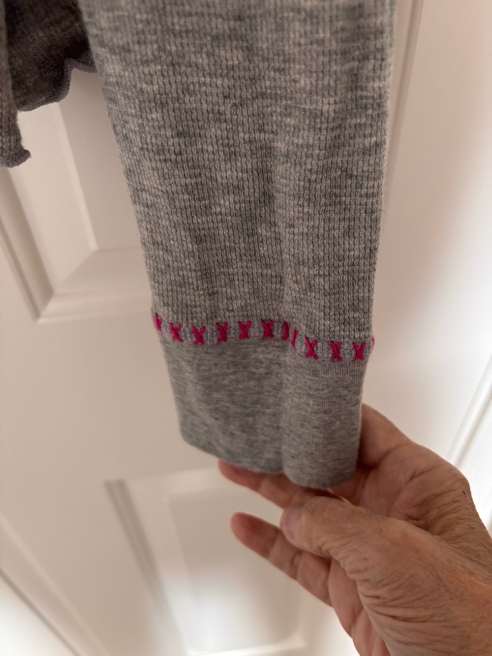 Embroidered Flamingo Gray Sweater with Pink Accents - Picture 5 of 5